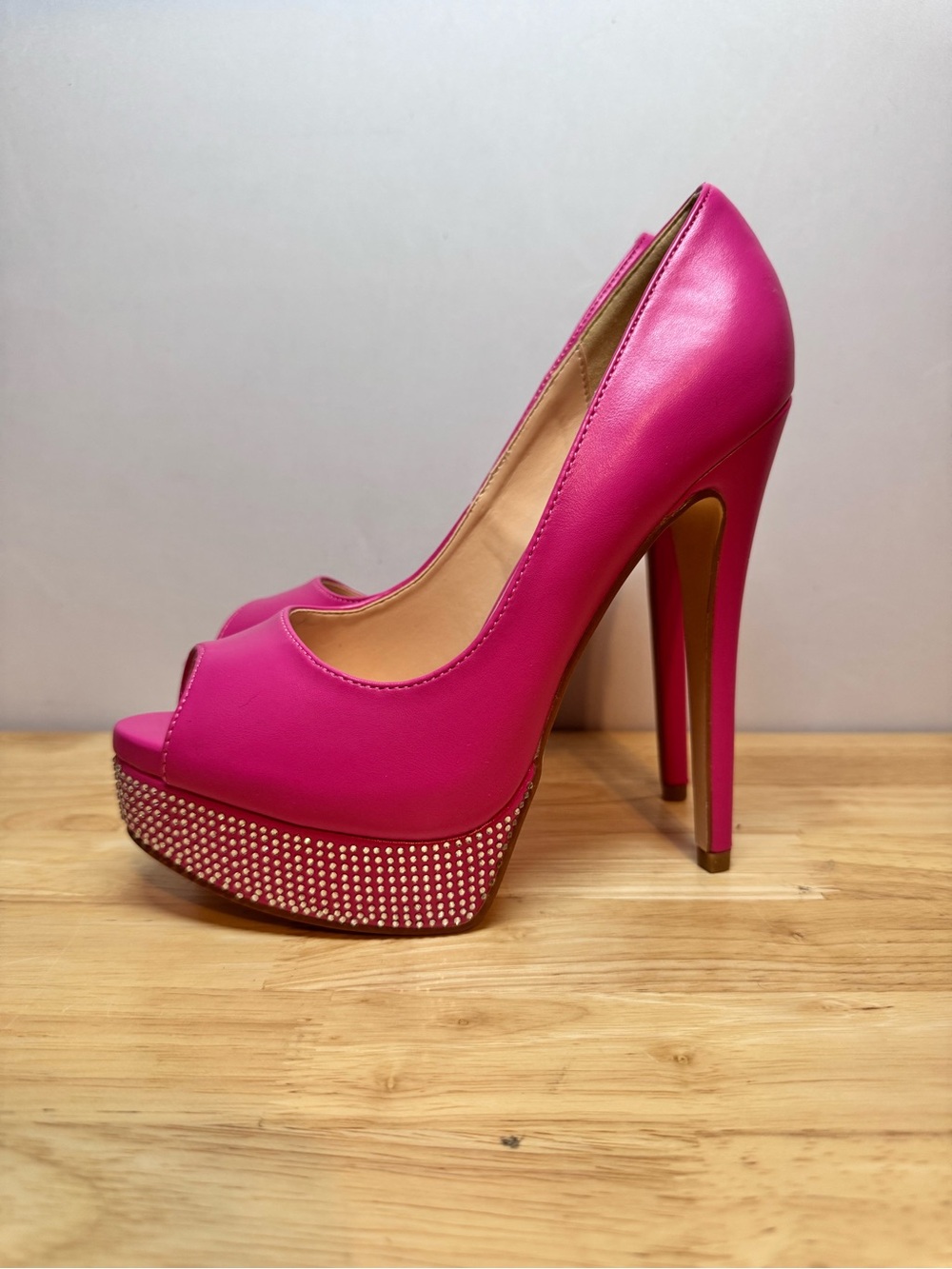MERUMOTE Hot Pink Rhinestone Platform Stiletto Heels 6
